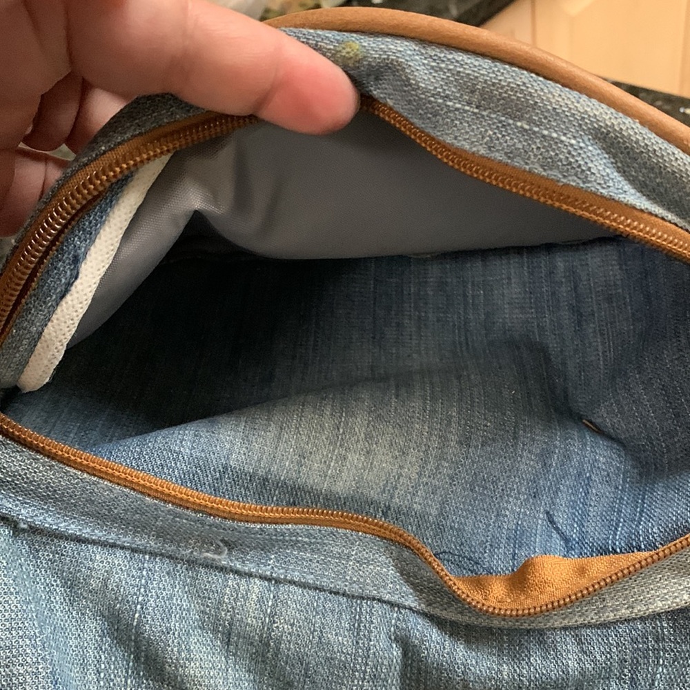 Large Denim Blue Brown Backpack - Picture 5 of 5